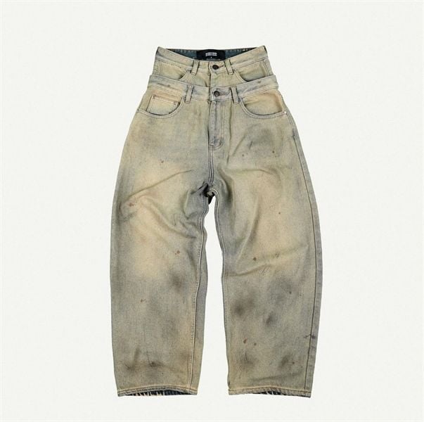 DOUBLE-WAISTED BAGGY JEANS / MOONROCK