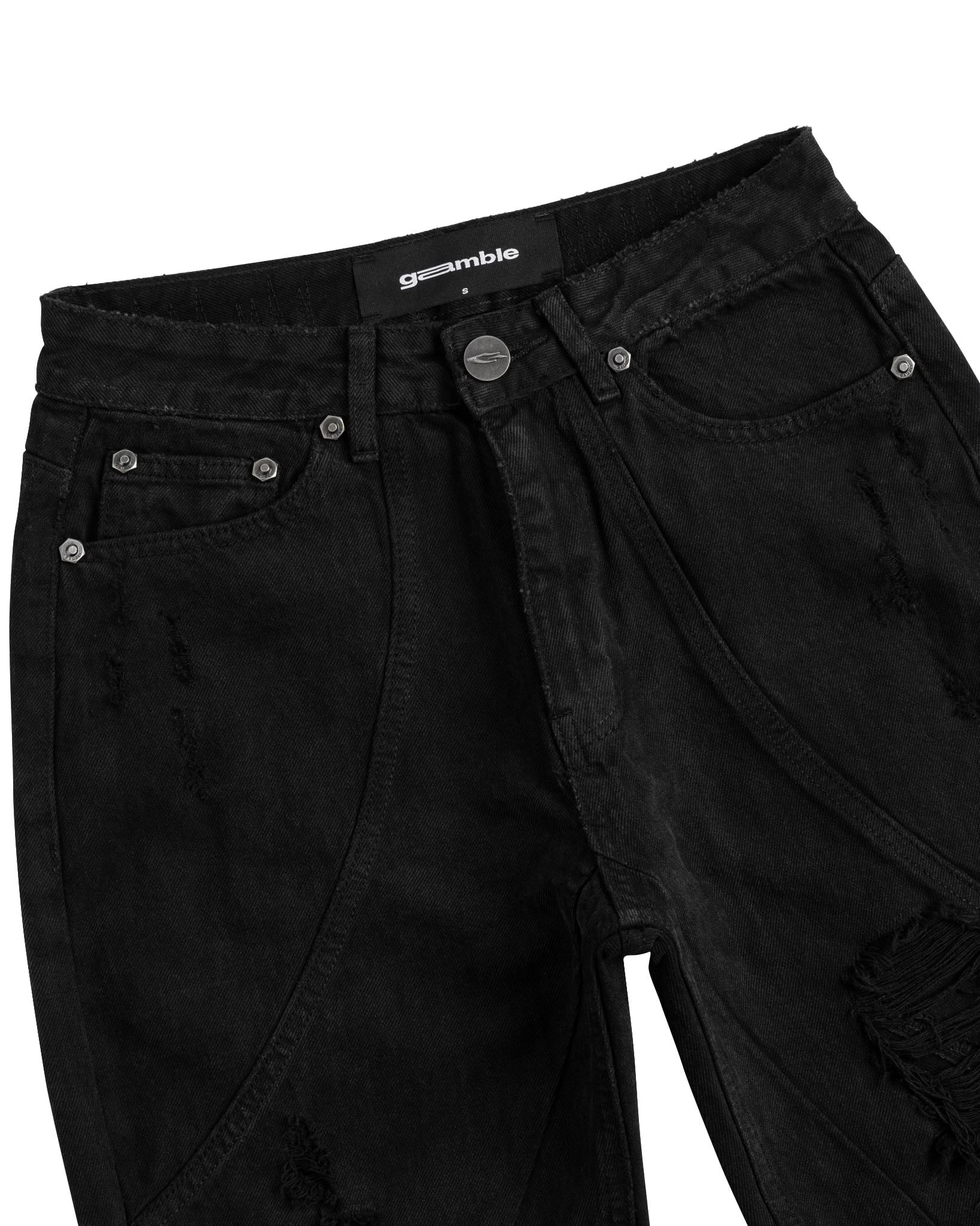 DISTRESSED FLARED JEANS / BLACK