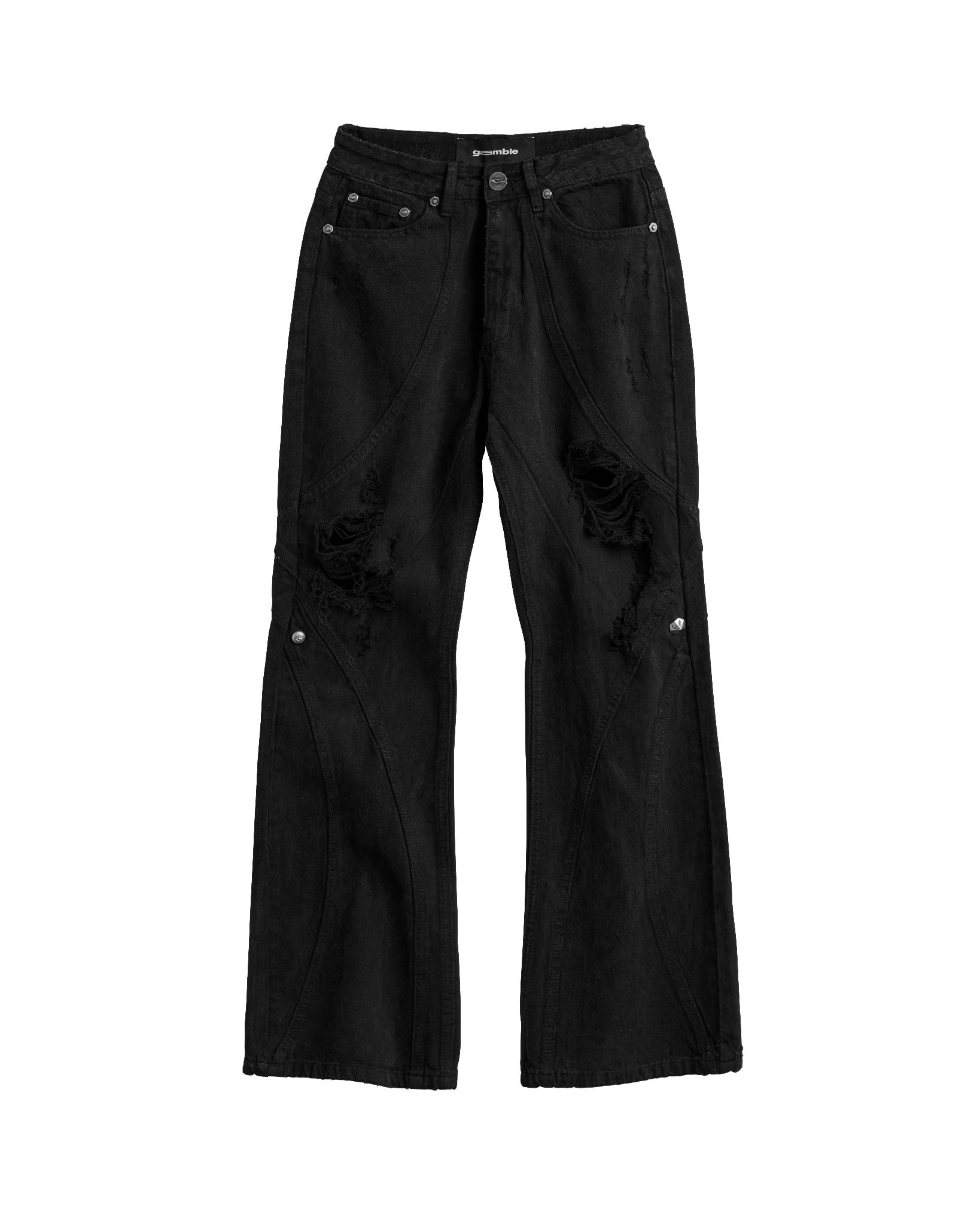 DISTRESSED FLARED JEANS / BLACK