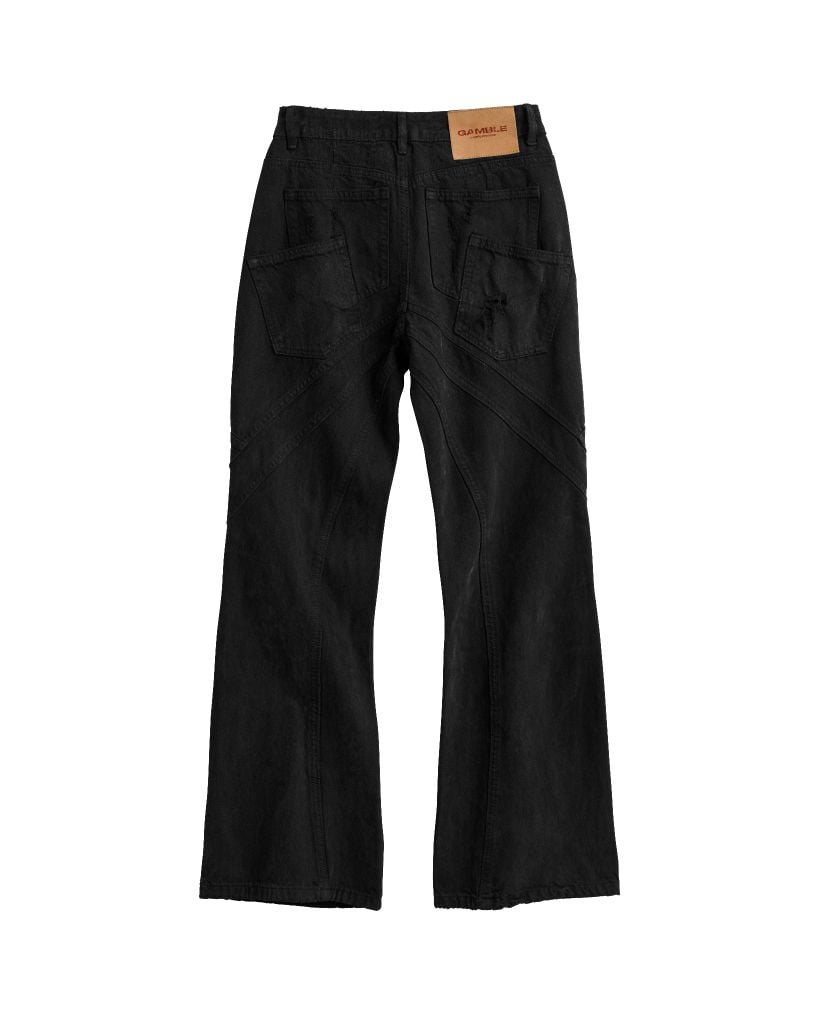 DISTRESSED FLARED JEANS / BLACK