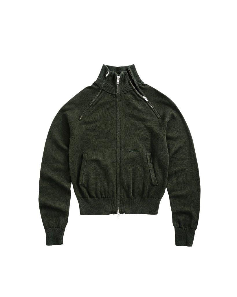DUAL ZIP KNIT JACKET / MOSS