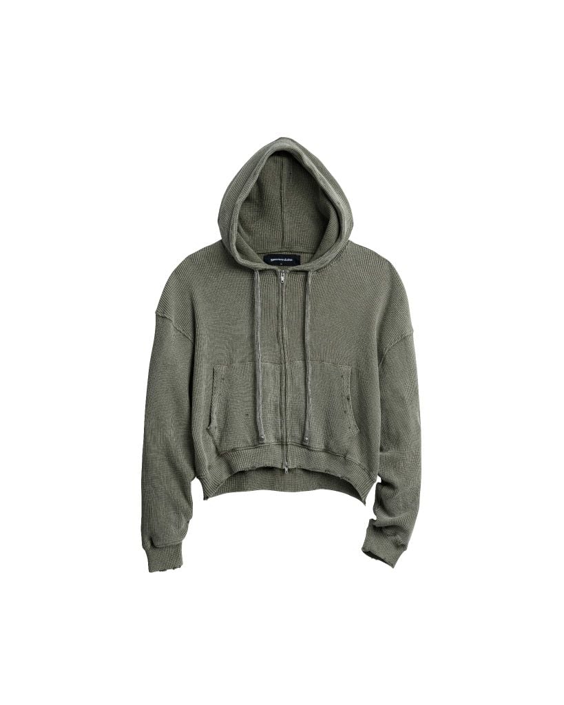 WAFFLE ZIP HOODIE / MOSS