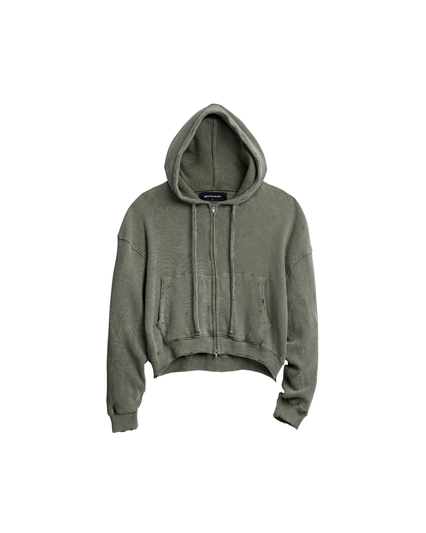 WAFFLE ZIP HOODIE / MOSS