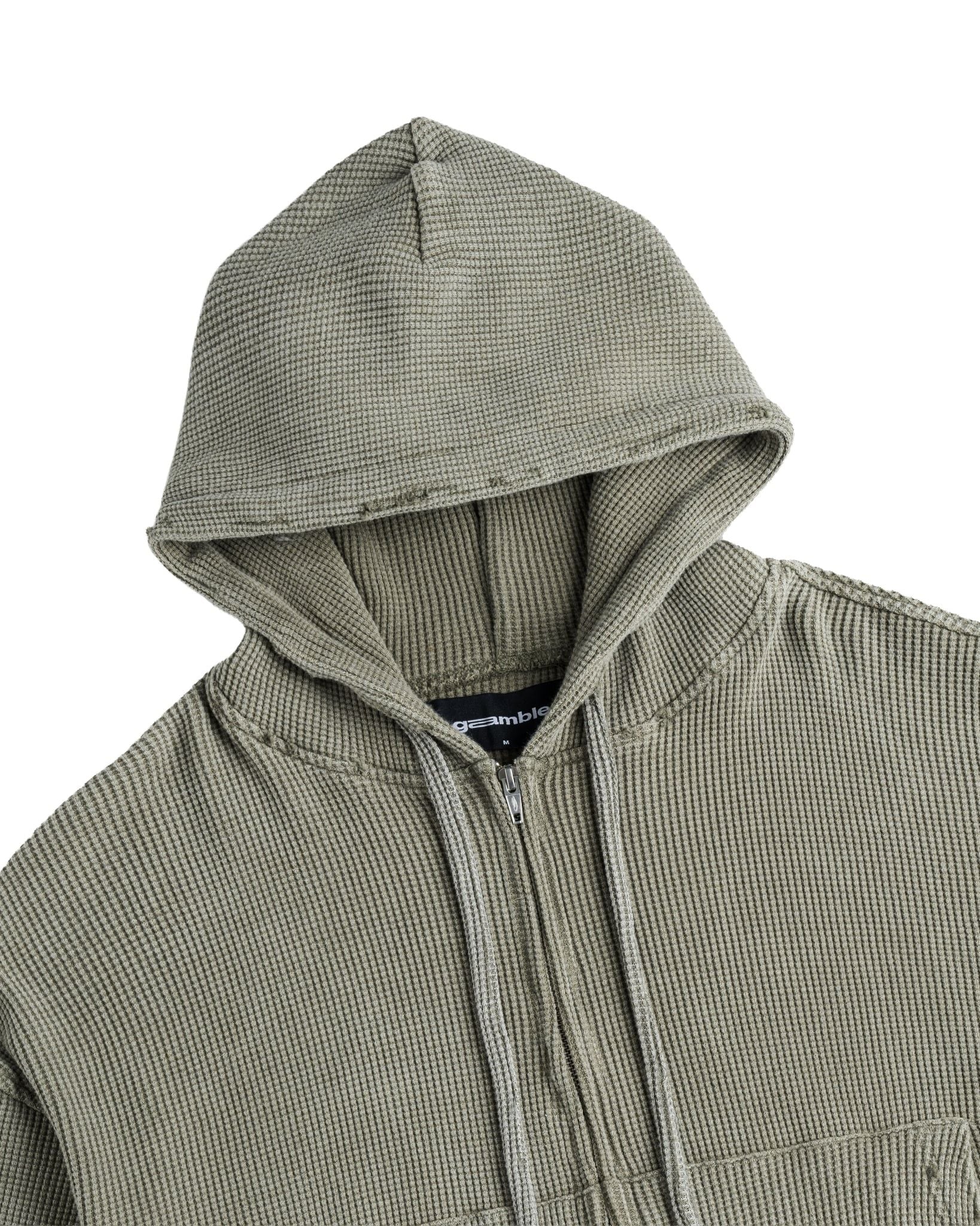 WAFFLE ZIP HOODIE / MOSS