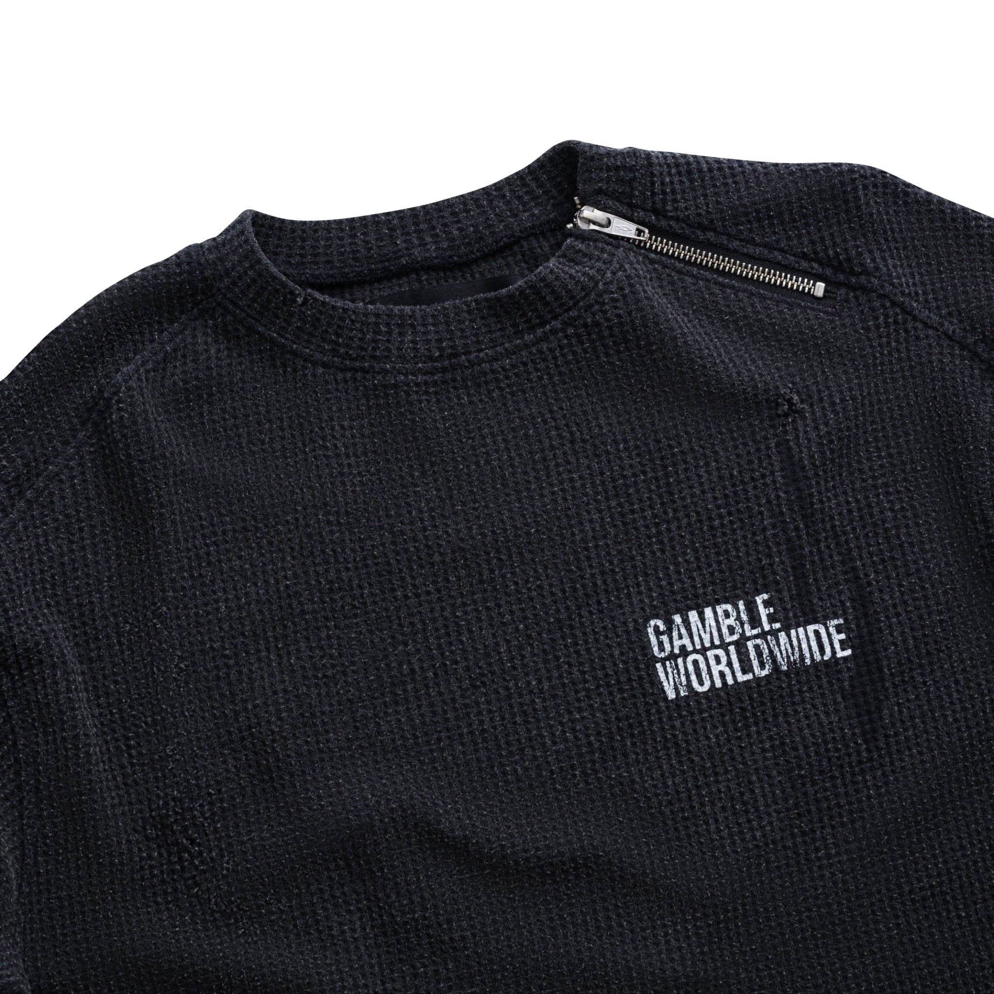 DISTRESSED WAFFLE SWEATER / CHARCOAL