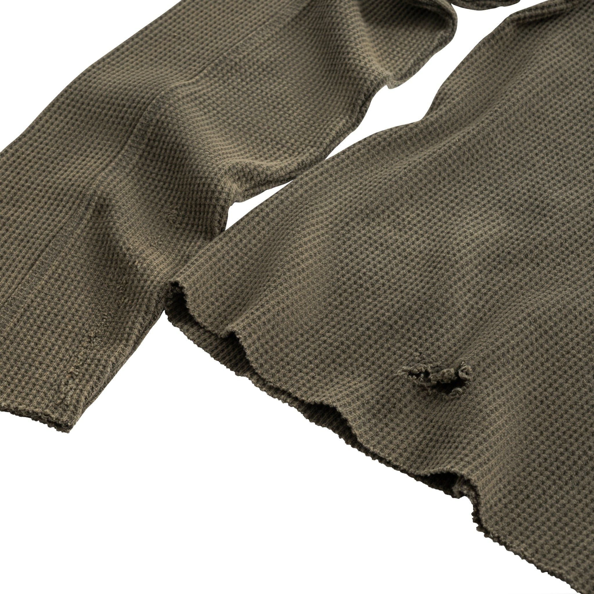 DISTRESSED WAFFLE SWEATER / MOSS