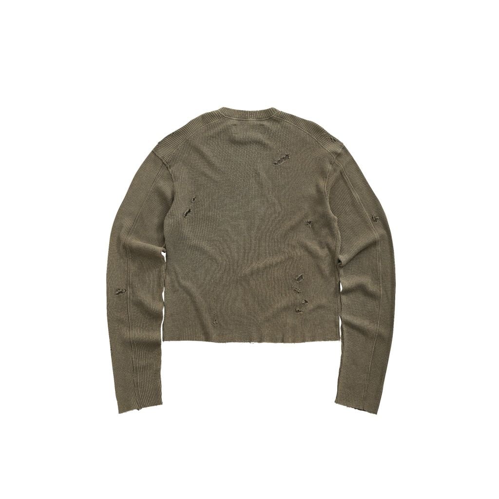 DISTRESSED WAFFLE SWEATER / MOSS