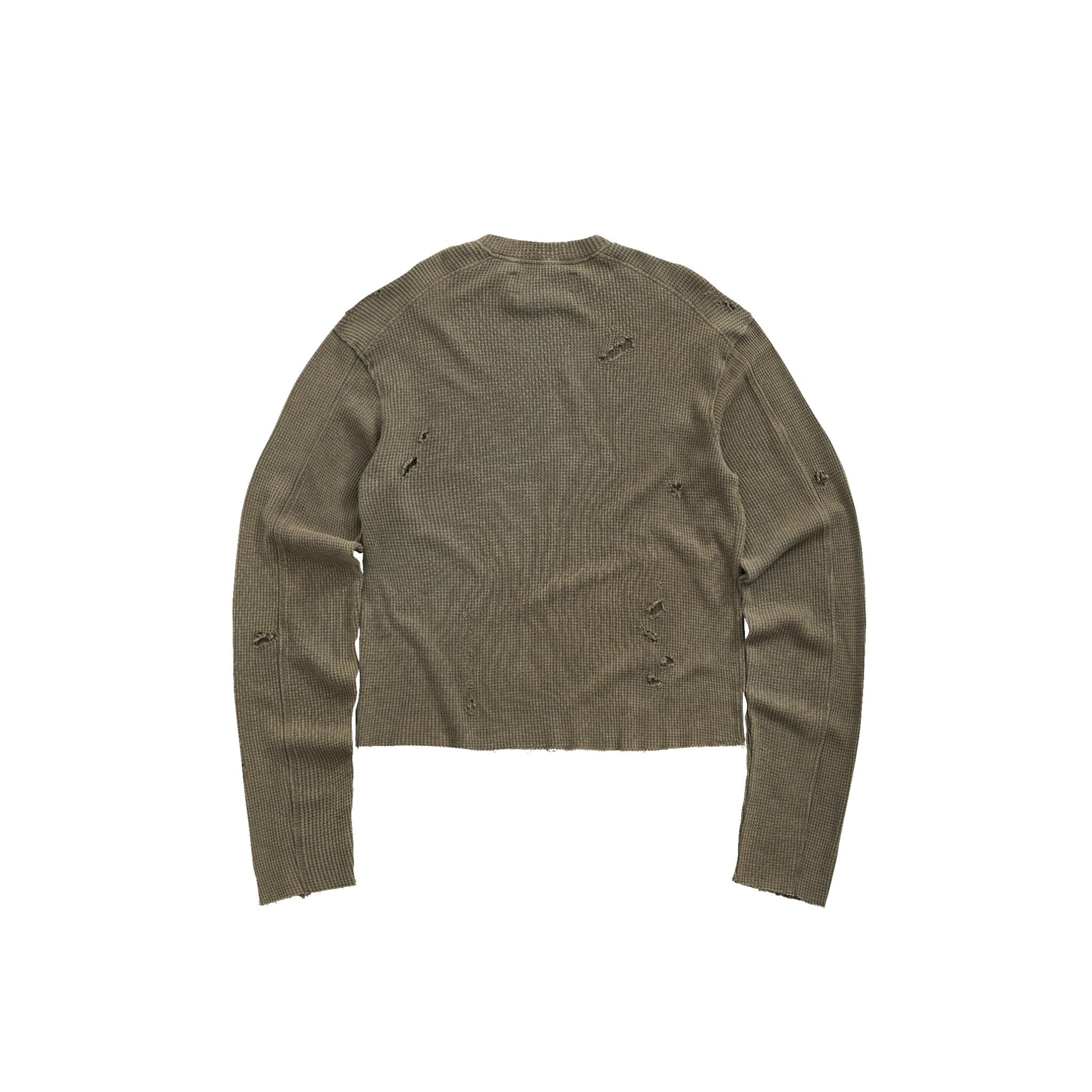 DISTRESSED WAFFLE SWEATER / MOSS