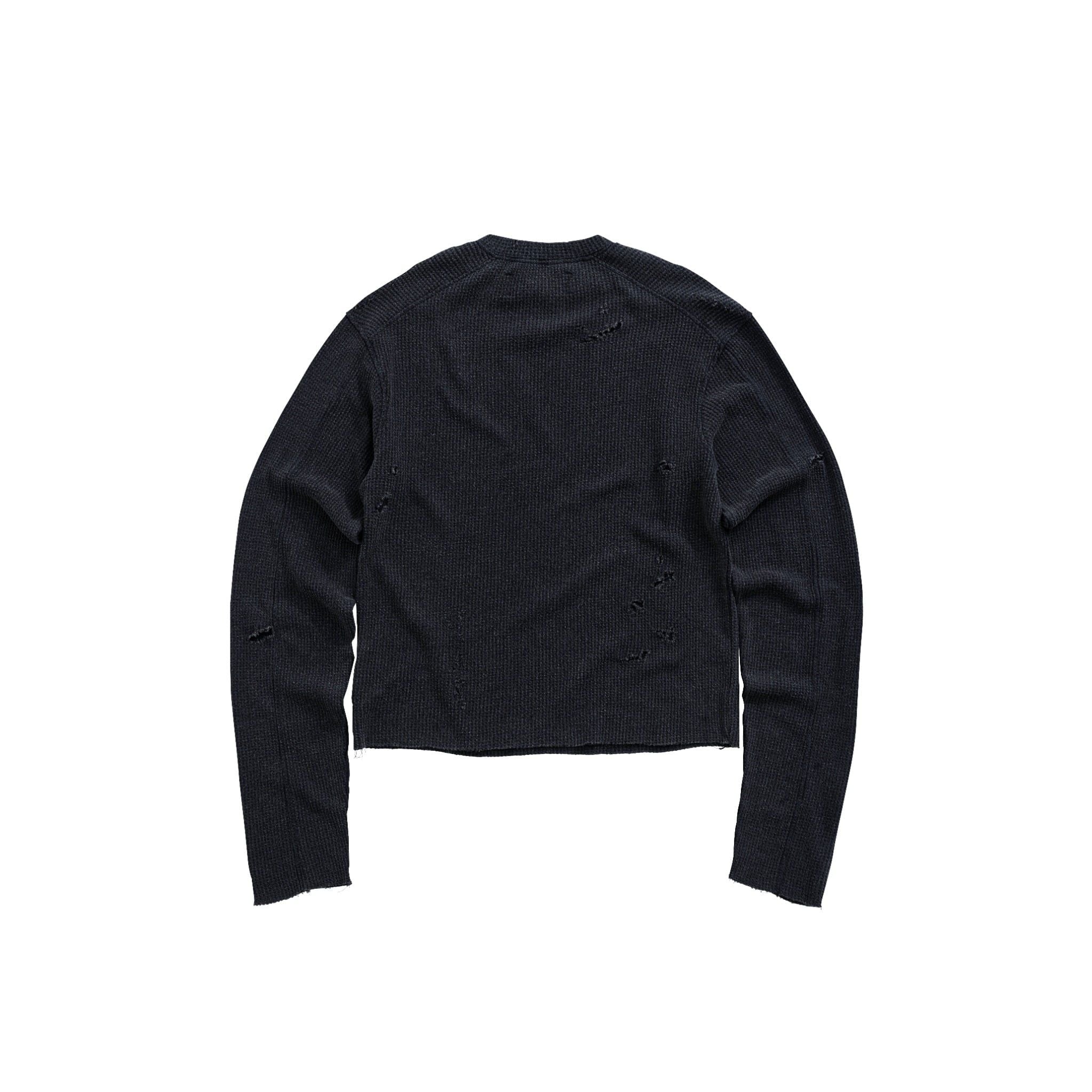 DISTRESSED WAFFLE SWEATER / CHARCOAL