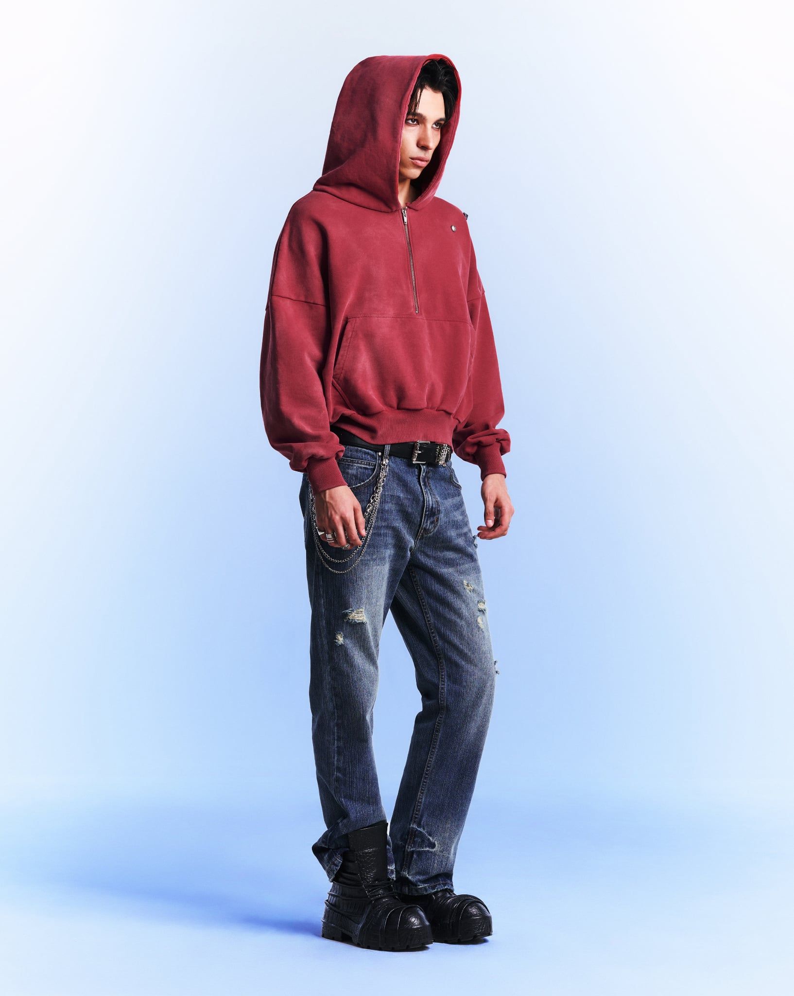 RIVET HALF-ZIP HOODIE / BLOOD
