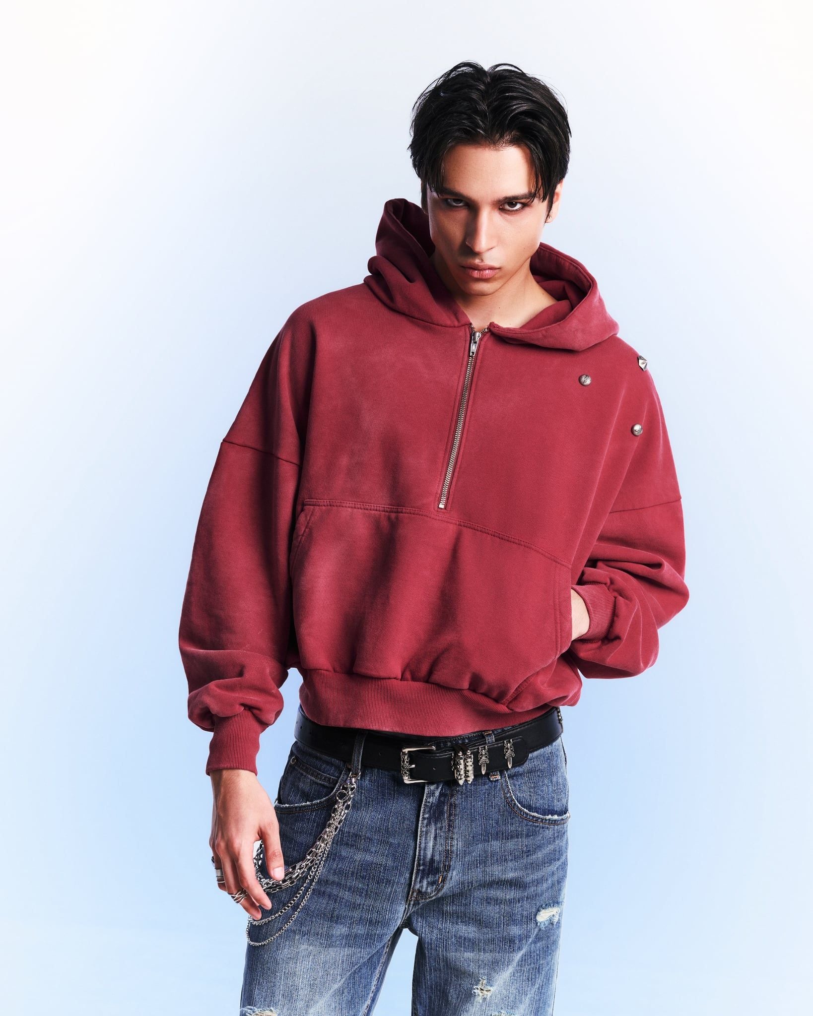 RIVET HALF-ZIP HOODIE / BLOOD