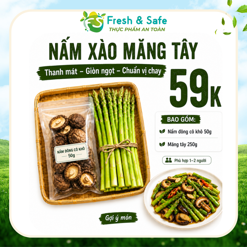  Combo 1 – Nấm xào măng tây 