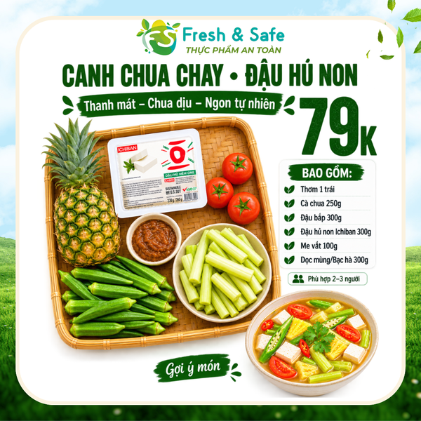 Combo rau nấu canh chua chay + đậu hũ 2–3 người