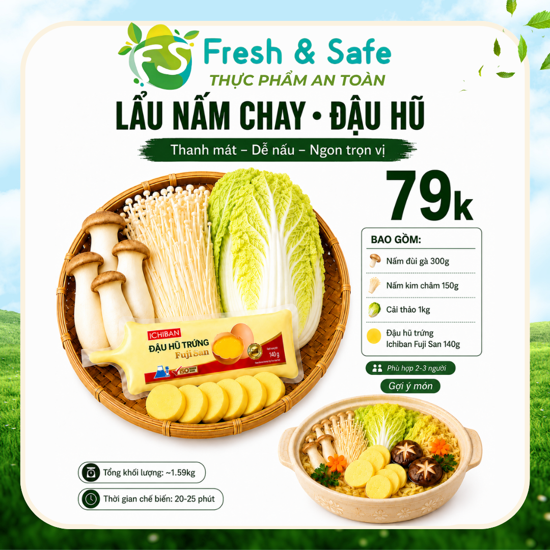  Combo lẩu nấm chay + đậu hũ 3–4 người 