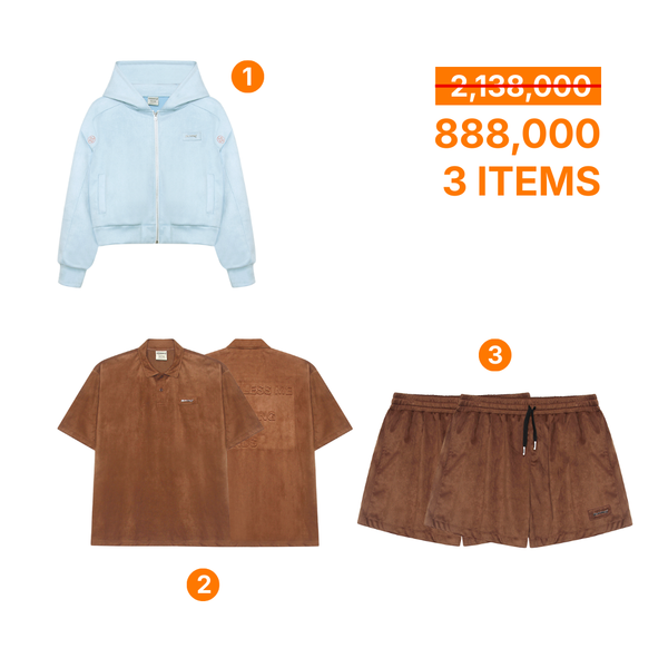  COMBO 888K (QUOTES POLO SUEDE BROWN SET / HOODIE ZIP SUEDE BABY BLUE ) 