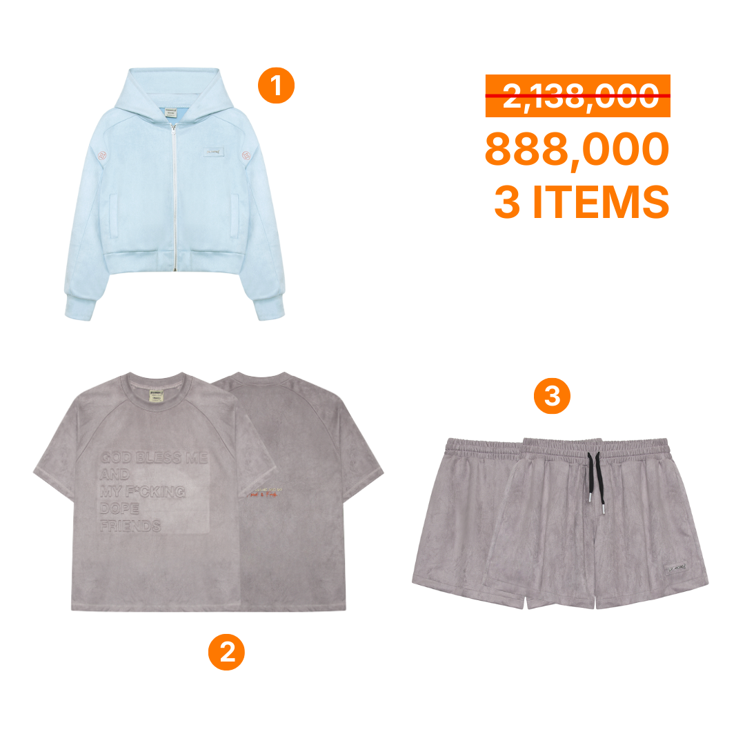  COMBO 888K (3D QUOTES SUEDE TEE PURPLE SET / HOODIE ZIP SUEDE BABY BLUE ) 