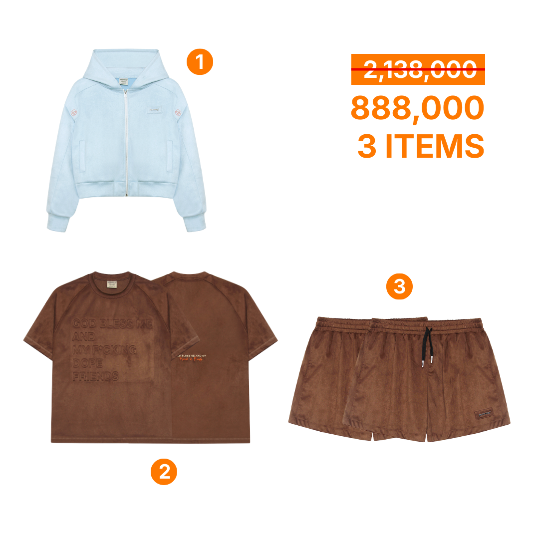  COMBO 888K (3D QUOTES SUEDE TEE BROWN SET / HOODIE ZIP SUEDE BABY BLUE ) 