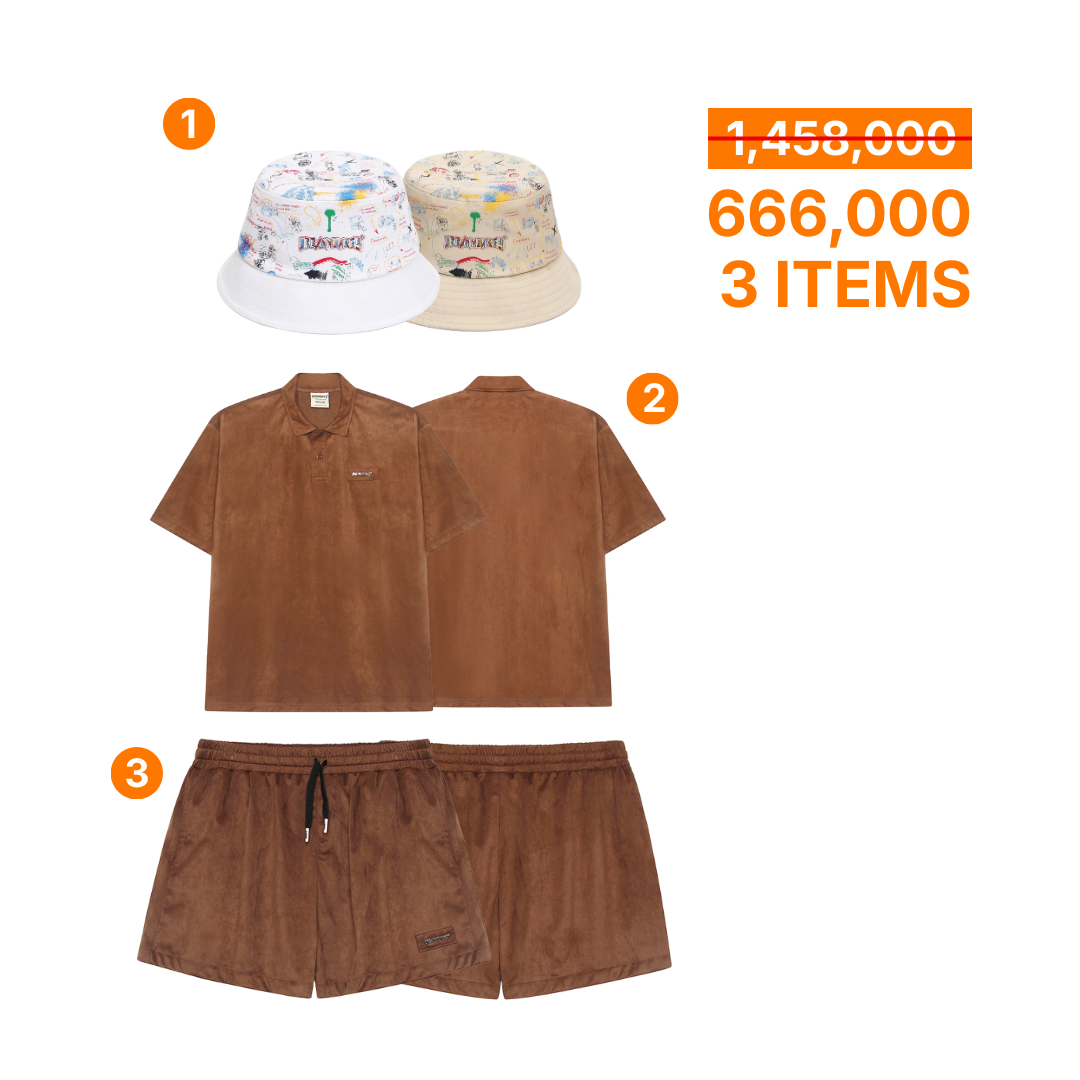  COMBO 666K (BASIC POLO SUEDE BROWN SET / BUCKET HAT ROB THE BANK ) 