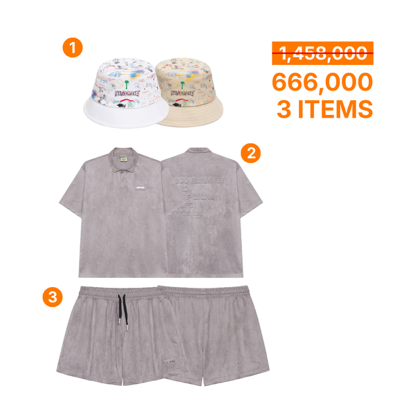  COMBO 666K (QUOTES POLO SUEDE PURPLE SET / BUCKET HAT ROB THE BANK ) 