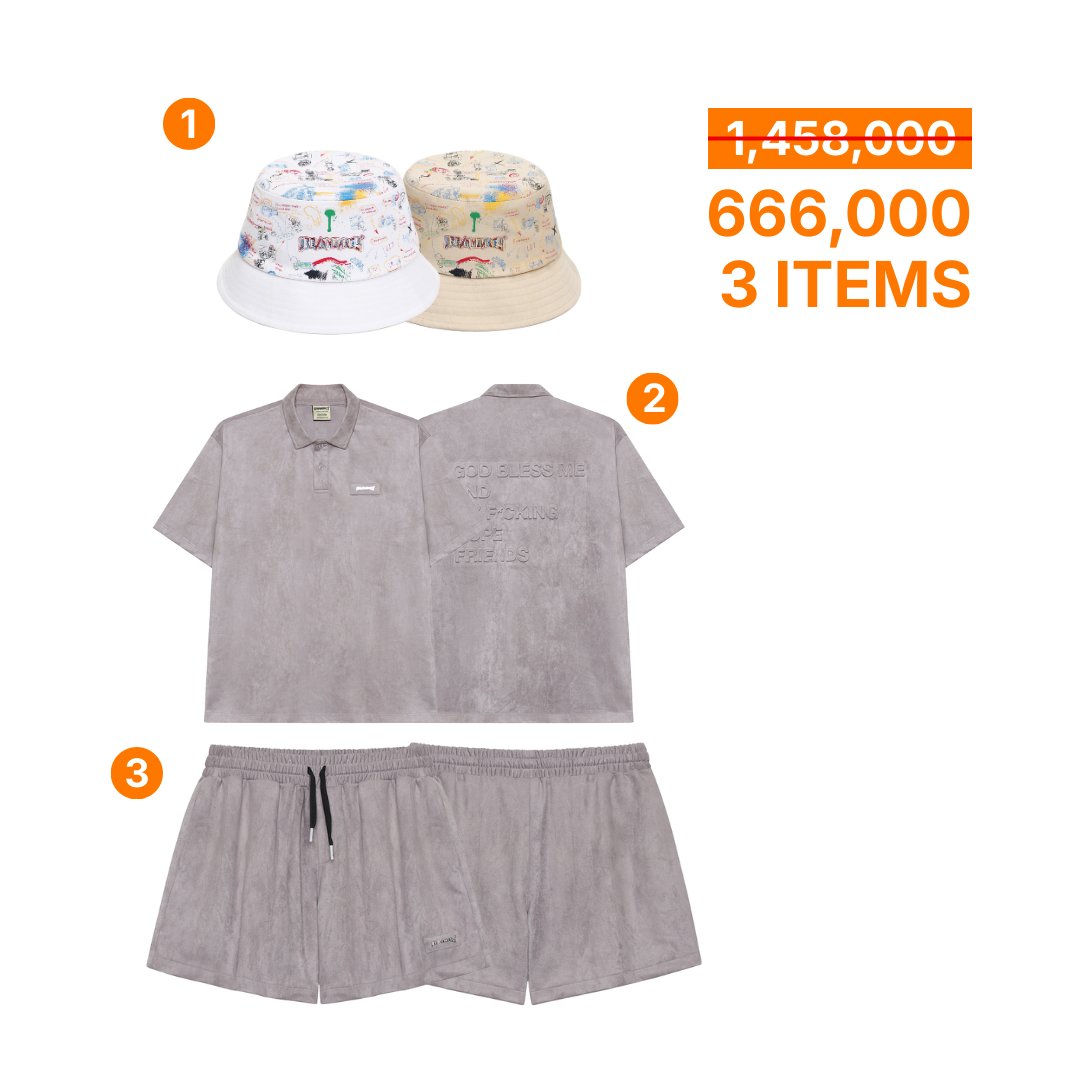  COMBO 666K (QUOTES POLO SUEDE PURPLE SET / BUCKET HAT ROB THE BANK ) 