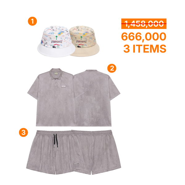  COMBO 666K (BASIC POLO SUEDE PURPLE SET / BUCKET HAT ROB THE BANK ) 