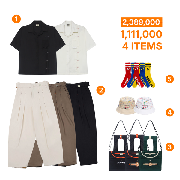  COMBO 1111K ( PLEATED SHIRT+PANTS / TOTEBAG / BUCKETHAT ) 