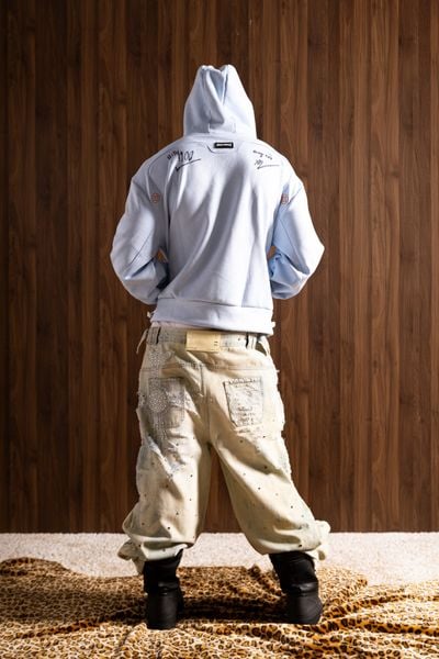  GOBLIN SIGNATURE SUEDE BOXY HOODIE ZIP LIGHT BLUE 