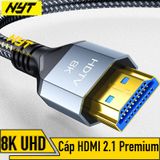  Dây HDMI 2.1 8K UHD 48Gbps NYT H2H211 Bện Lưới, Đầu Metal Mạ Vàng Cao Cấp - BH 24T Chính Hãng 