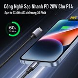  Dây Sạc Nhanh 20W PD Đầu Hợp Kim Bọc Dù Sang Trọng - Dùng Cho Phone 6-14 Bảo Hành 12T Đổi Mới 