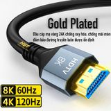  Dây HDMI 2.1 8K UHD 48Gbps NYT H2H211 Bện Lưới, Đầu Metal Mạ Vàng Cao Cấp - BH 24T Chính Hãng 