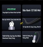  Dây Sạc Nhanh 20W PD Đầu Hợp Kim Bọc Dù Sang Trọng - Dùng Cho Phone 6-14 Bảo Hành 12T Đổi Mới 