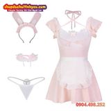  Bộ Váy Cosplay Nàng Thỏ Hầu Gái Màu Hồng Ren Xuyên Thấu Ngực 