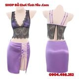  Bộ Váy Tím Ôm Sát Thiết Kế Cổ Chữ V Sâu Khoe Bầu Ngực Ngon 