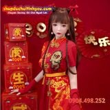  Búp bê tình dục Trung Quốc truyền thống xường xám ngắn màu đỏ 