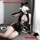  Đầm Lưới Đen Mỏng Ôm Body Khoét Rỗng Hở Ngực Gợi Cảm Táo Bạo 