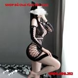  Đầm Lưới Đen Mỏng Ôm Body Khoét Rỗng Hở Ngực Gợi Cảm Táo Bạo 