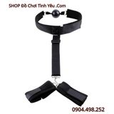  Dây Trói SM Còng Tay Phía Sau Kèm Vòng Cổ Có Bóng Ngậm Miệng 