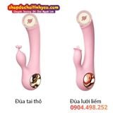  Đũa thần Lilo hình đầu khấc rung kèm nhánh phụ lưỡi liếm điểm G 