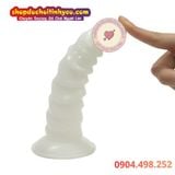  Dương vật giả màu trắng hít tường gân xoắn gợn sóng mềm mại 