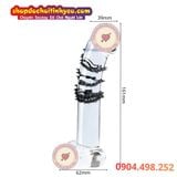  Dương vật giả thủy tinh pha lê trong suốt quấn gai mềm Unisex 