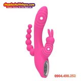  Máy Rung Ba Điểm Có Đầu Phụ Tai Thỏ Kèm Chuỗi Hạt Nhét Lỗ Nhị 