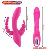  Máy Rung Ba Điểm Có Đầu Phụ Tai Thỏ Kèm Chuỗi Hạt Nhét Lỗ Nhị 