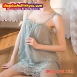  Thời trang đầm ngủ ôm body 2 dây ren lưới xuyên thấu gợi cảm 