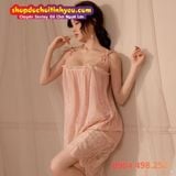  Thời trang đầm ngủ ôm body 2 dây ren lưới xuyên thấu gợi cảm 