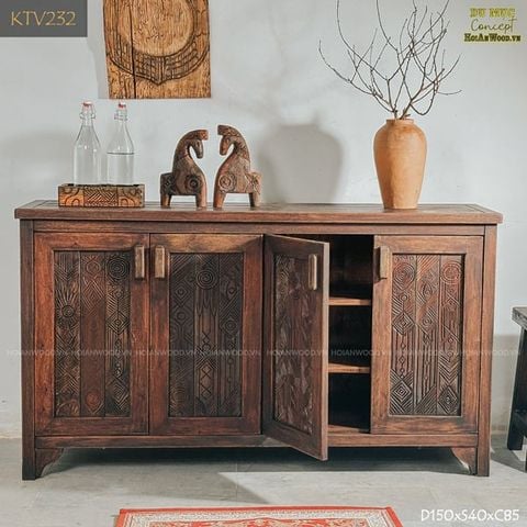 Tủ gỗ decor hoa văn
