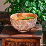Bát gỗ tròn điêu khắc/chậu gỗ/chậu lavabo