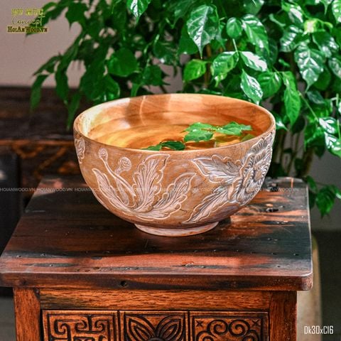 Bát gỗ tròn điêu khắc/chậu gỗ/chậu lavabo