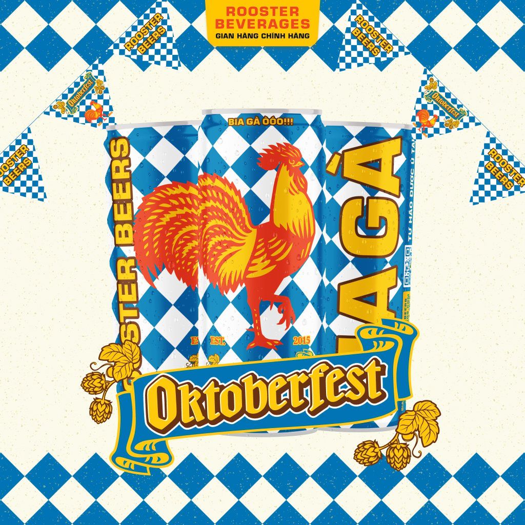  [Tặng 1 ly 640ml] Bia Oktoberfest Helles thùng 24 Lon x 330ml - Rooster Beers 