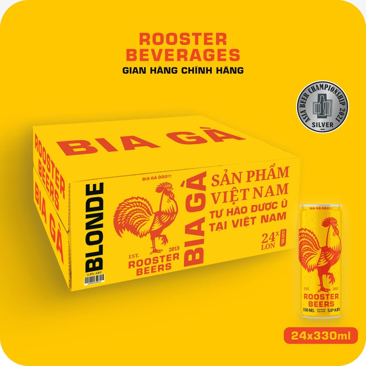  Rooster Beers Blonde - Thùng 24 Lon Cao Sleek (330ml) 