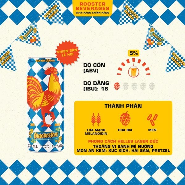  Bia Oktoberfest Helles lốc 4 lon x 330ml - Rooster Beers 